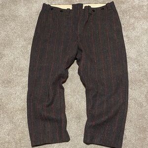 Elegant Men's Brown Plaid wool Trousers